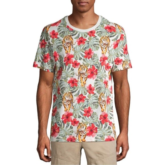 No Boundaries Mens Tee Shirt Floral Aloha Hawaiian Tigers Hibiscus Ti Leaf XL - Picture 4 of 16